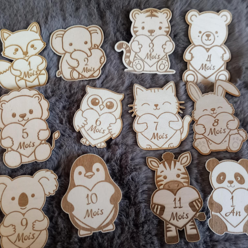 Cartes étapes personnalisées pour bébé en bois