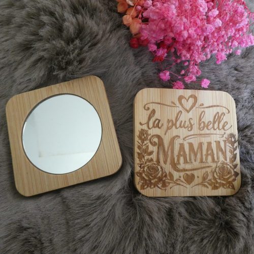 Miroir de poche personnalisé en bambou