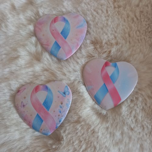 Badge cœur ruban rose et bleu – Deuil périnatal – 15 octobre