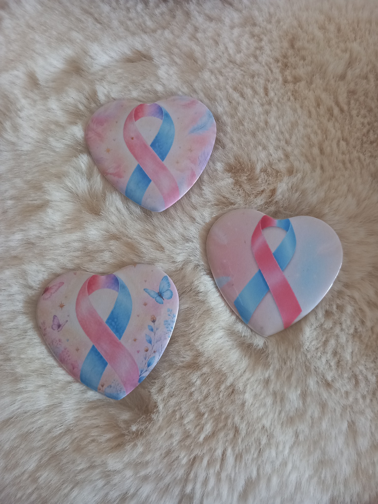 Badge cœur ruban rose et bleu – Deuil périnatal – 15 octobre