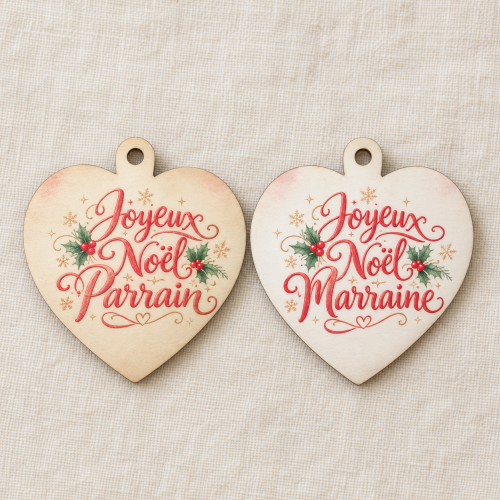 Cœur de Noël personnalisé – Parrain et Marraine